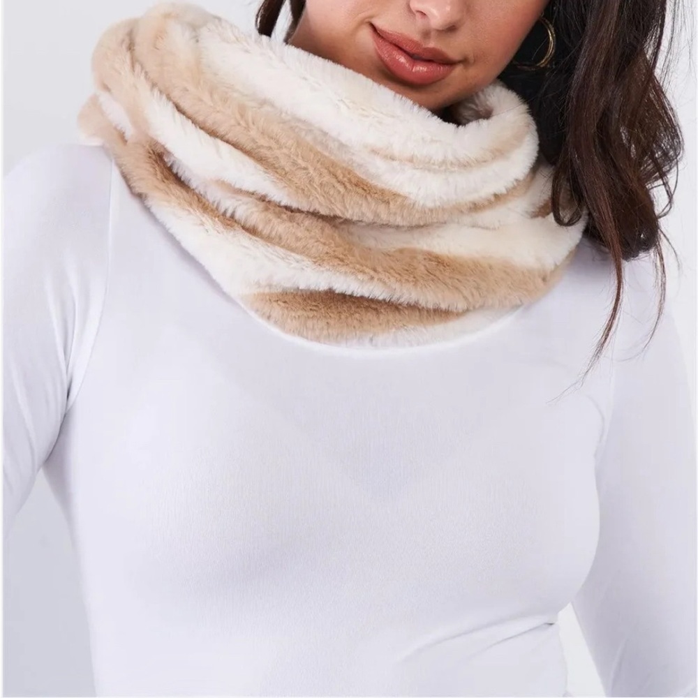 Faux Fur Infinity Scarf in Cream and Tan